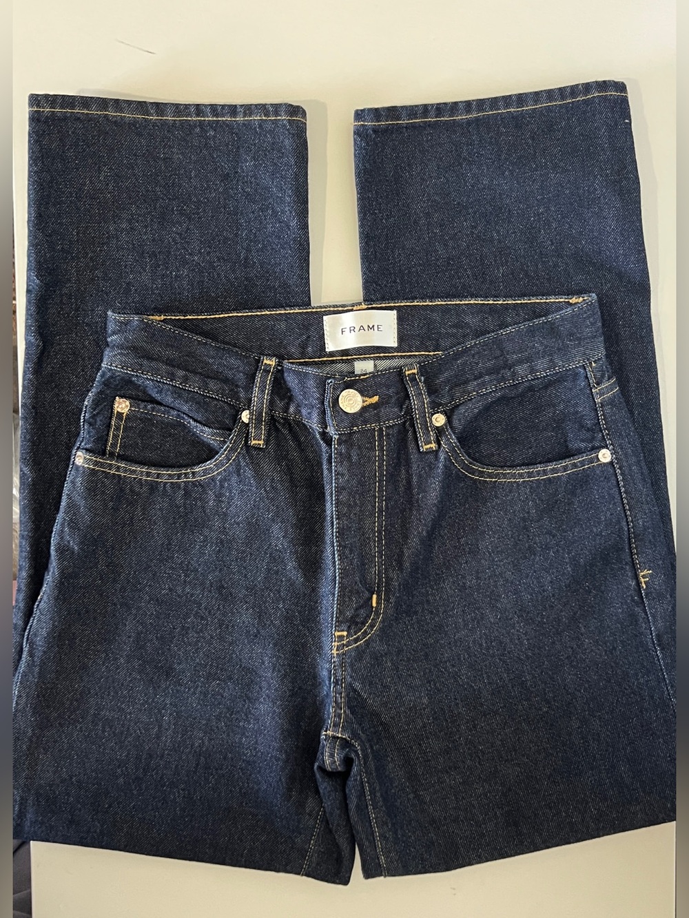 FRAME High Rise Straight Leg Jeans Dark Indigo Wash Size 24